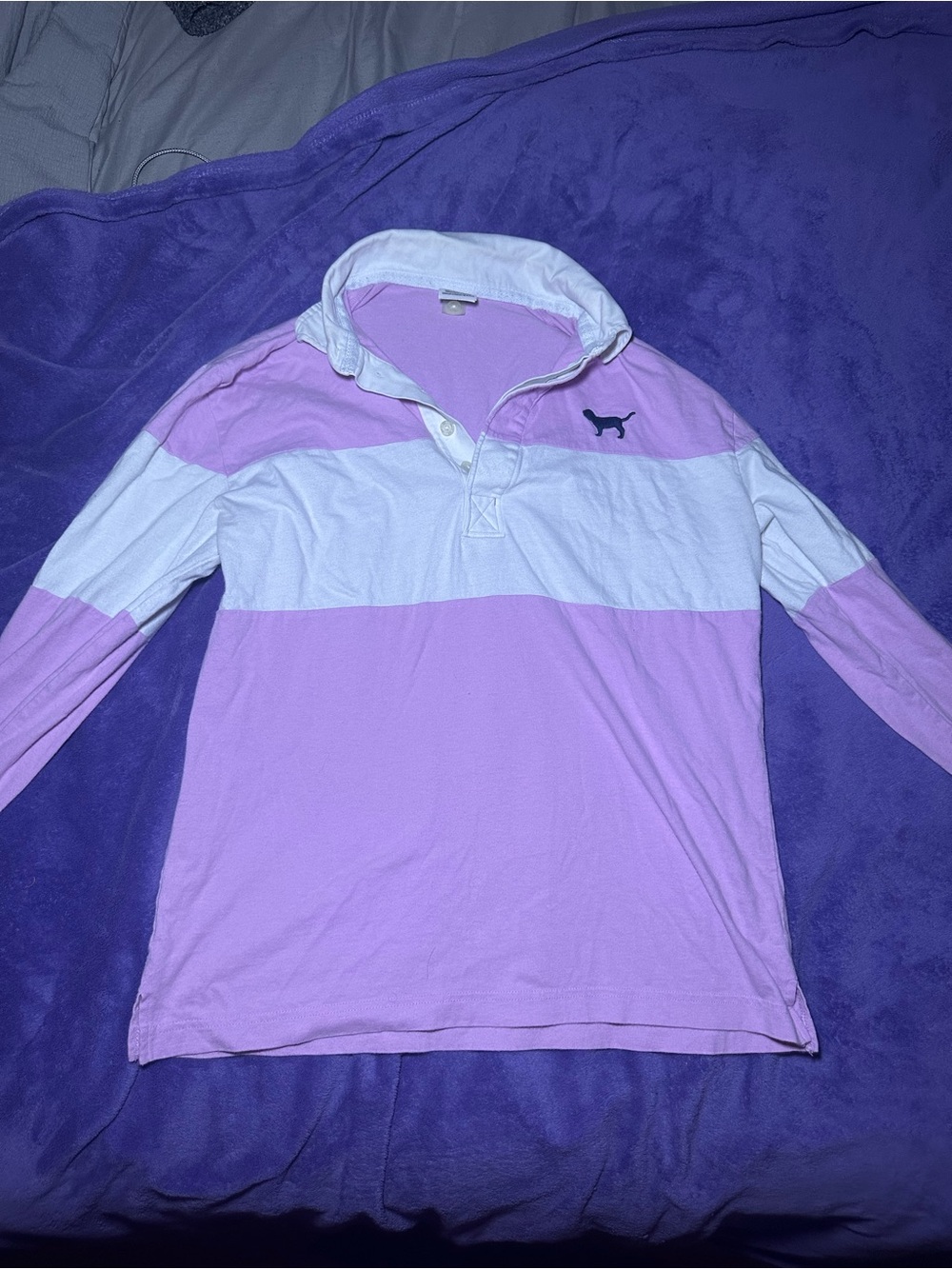 PINK Victoria's Secret Lavender and White Striped Rugby Polo